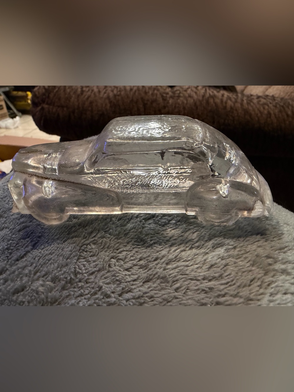 Vintage paperweight glass car candy dispenser. About 4.5” heavy
